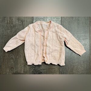 Baby girl Pointelle Sweater Cardigan in Blush pink / peach color